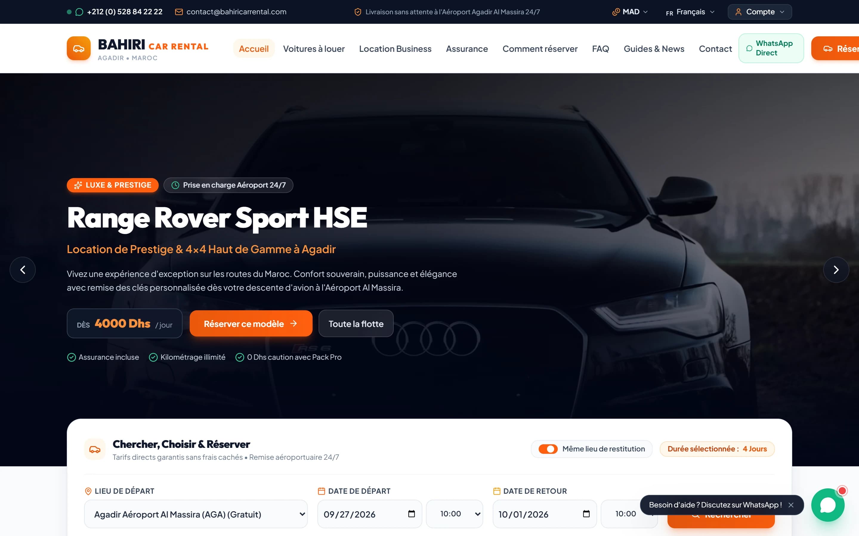 Aperçu de l’interface Bahiri Car Rental