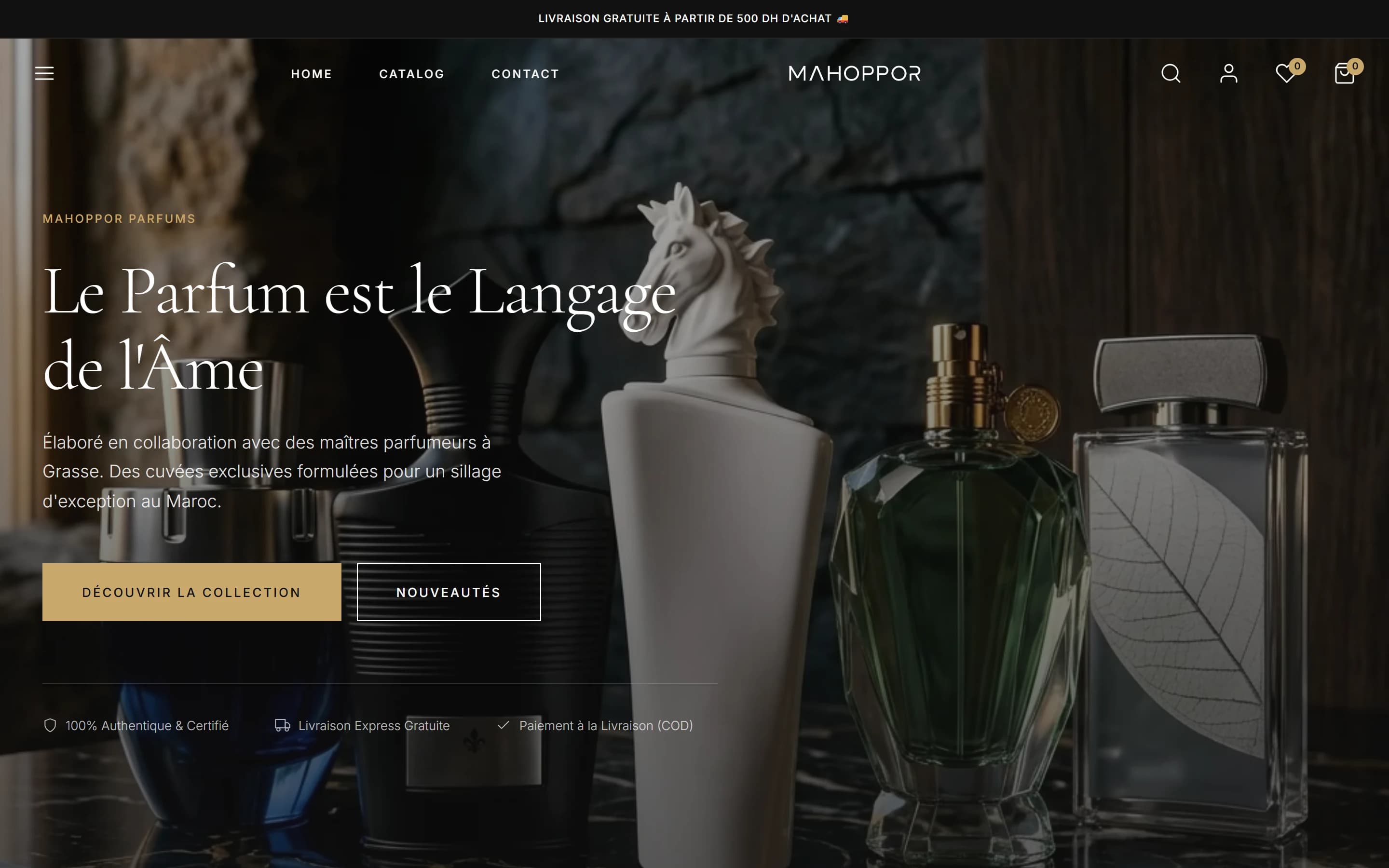 Interface Maison Mahoppor : boutique de parfums et catalogue produits